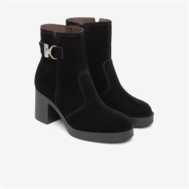 NeroGiardini High Block Heel Buckle Boot - Black Suede